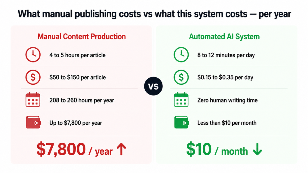 The manual equivalent of this output would cost $2,600 to $7,800 a year in writer fees alone