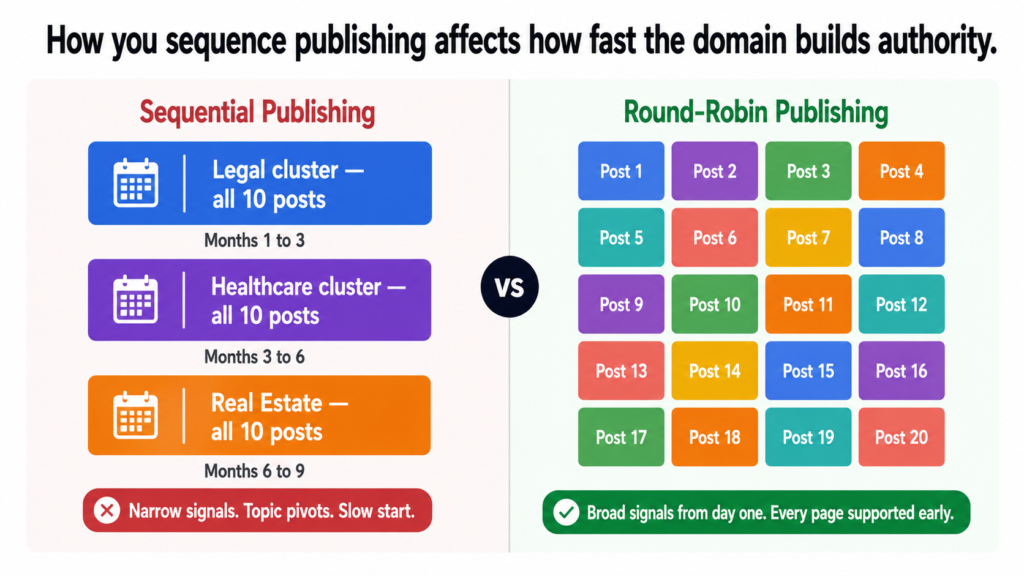 Round-robin publishing signals consistent, broad expertise from the start